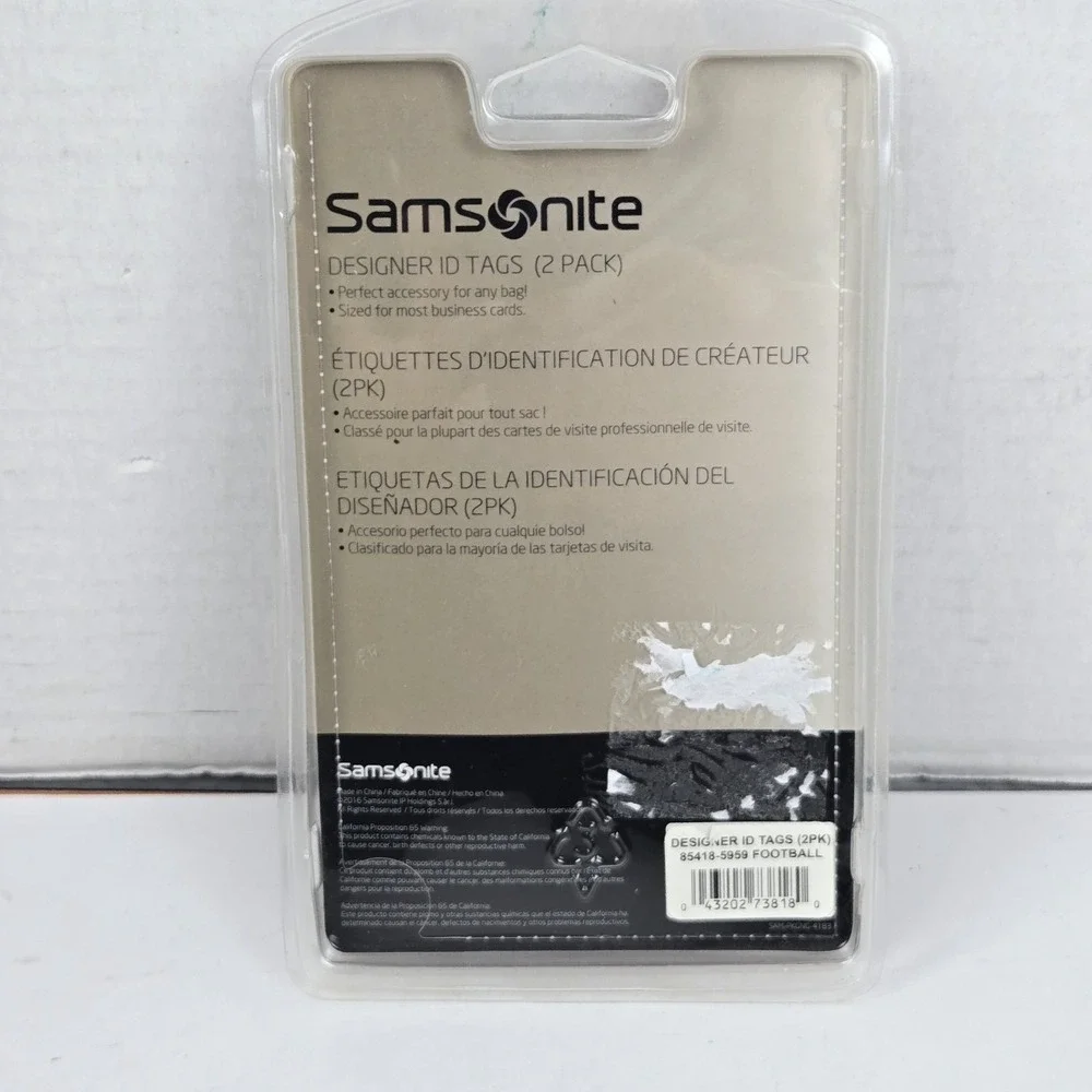 Samsonite Designer ID Luggage Tags - 2 Pack Football Sports Theme NEW SEALED